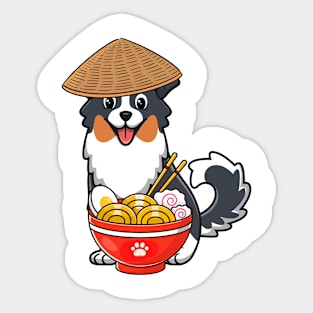 Funny collie dog is eating noodles Sticker